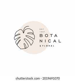 Monstera Tropical leaf logo design linear style isolated on white background