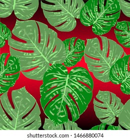 Monstera tropical leaf vector illustration. Summer print. Seamless pattern