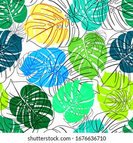 Monstera tropical leaf vector illustration. Summer print