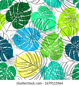 Monstera tropical leaf vector illustration. Summer print
