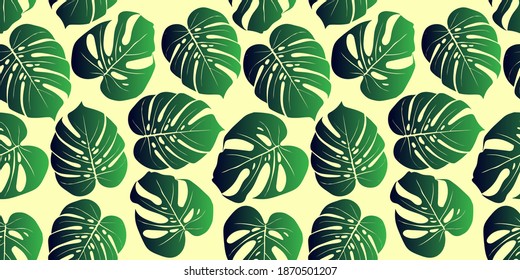 Monstera tropical leaf vector illustration. Summer print. Seamless pattern