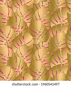 Monstera tropical leaf vector illustration. Summer print. Vector banner. ink line art design. Seamless Pattern.