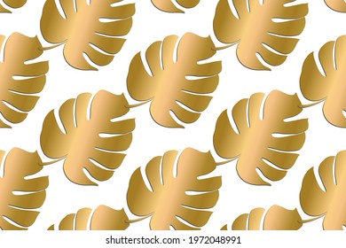 Monstera tropical leaf vector illustration. Summer print. Vector banner. ink line art design. Seamless Pattern.