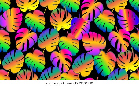Monstera tropical leaf vector illustration. Summer print. Vector banner. ink line art design. Seamless Pattern.