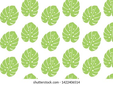 Monstera tropical leaf vector pattern in pastel green color palette