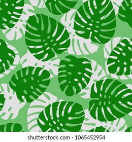 Monstera. Tropical leaves seamless pattern. Vector illustration.