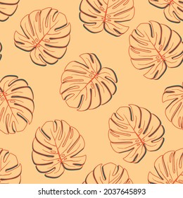 Hojas tropicales monsteras, patrón sin costura, patrón floral, ilustración vectorial