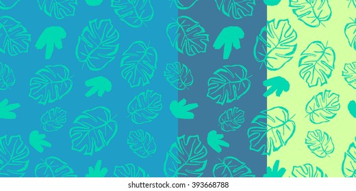 Monstera. Tropical leaves seamless pattern. Vector background.