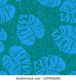 Monstera tropical leaves summer endless pattern. Exotic print for swimsuits. Floral seamless pattern.