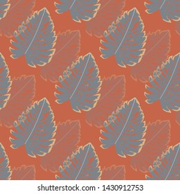 Monstera tropical leaves summer endless pattern. Exotic print for swimsuits. Floral seamless pattern.
