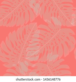 Monstera tropical leaves summer endless pattern. Exotic print for swimsuits. Floral seamless pattern.