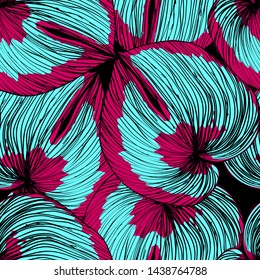 Monstera tropical leaves summer endless pattern. Exotic print for swimsuits. Floral seamless pattern.