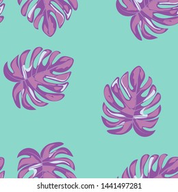 Monstera tropical leaves summer endless pattern. Exotic print for swimsuits. Floral seamless pattern.