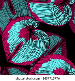 Monstera tropical leaves summer endless pattern. Exotic print for swimsuits. Floral seamless pattern.