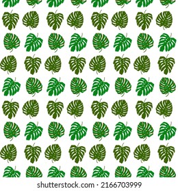Monstera Tropical Seamless Pattern. Vector Illustration of Nature Dinosaur Animal.