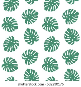 monstera turquoise leaves tropical summer paradise pattern on a white background seamless vector