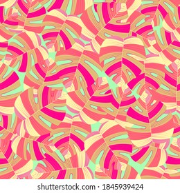 Monstera Vivid Seamless Summer Graphic Leaf. Green Repeated Fashion Graphic Pattern. Tropical, Colorful Repeated Tree Vector Illustration. Vibrant Seamless Pattern. Pattern,