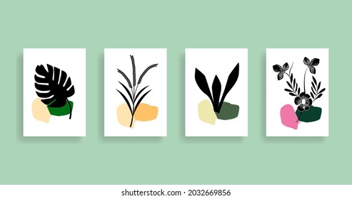 Monstera, wheat, snake and orchid  Plant Art design for wall framed prints, canvas prints, poster, home decor, cover, wallpaper