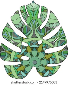 Monstera zentangle styled with clean lines for t-shirt design, tattoo and other decorations