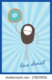 monster/creature holding donut poster template vector/illustration /background/ greeting card