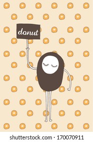 monster/creature holding donut sign poster template vector/illustration /background/ greeting card