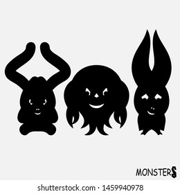 Monsters alien animal logo sign icon set Modern funny cartoon design style Fashion print for clothes apparel greeting invitation card picture banner poster flyer for websites Vector illustration