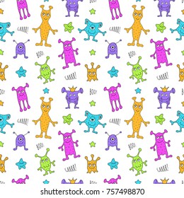Monsters and alien colorful seamless pattern for kids. Vector