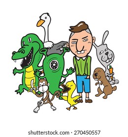 Monsters Aliens Animals and boy isolated