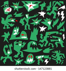 monsters , aliens - doodles set
