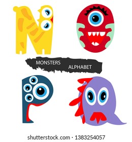 Monsters alphabet. Colorful hand drawn alphabet. Vector set of creative cartoon letters. For children and holiday projects.