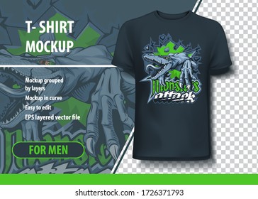 Monsters Attack T-shirt mock-up with aggressive lizard.