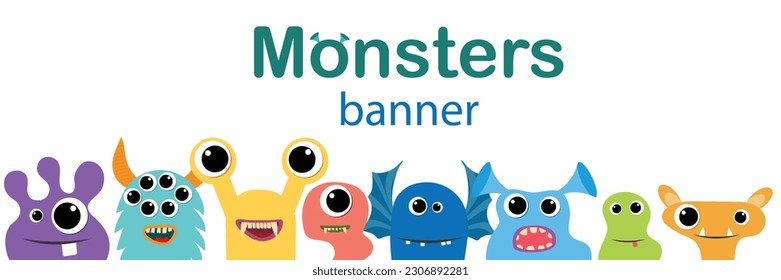 Monster's banner with peep out monsters. Vector illustration.