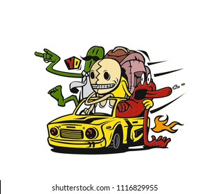 Monsters in Car, Vector Illustration Design.