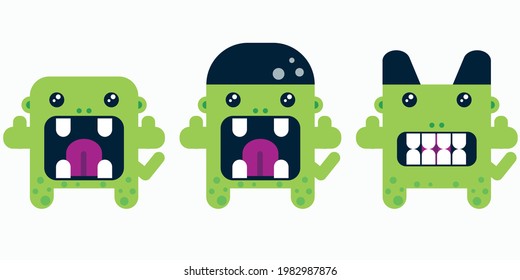 Monsters Cartoon Character With Actions collection set vector illustration