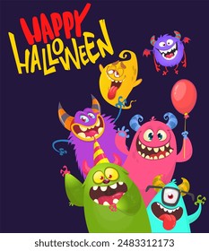 Сartoon monsters characters set. Illustration of happy scary smiling alien creatures for Halloween party. Package, poster or greeting invitation design. Vector.
