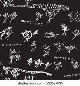 Monsters child drawing vector seamless texture