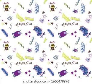 monsters children fashion seamless pattern repeat colored style 
