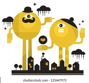 Monsters in the city. Vector illustration.