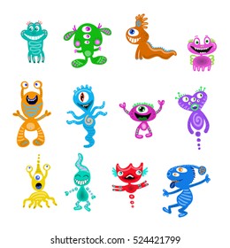 Monsters collection. Alien cartoon set. Vector isolated on white background.