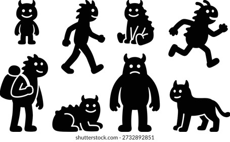 Monsters and creatures in various poses and expressions