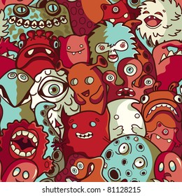 Monsters and cute alien - seamless pattern