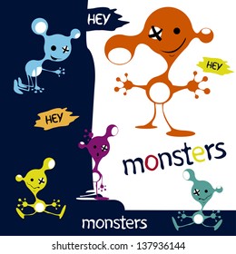 monsters cute funny aliens characters vector