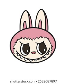 The Monsters Cute of Labubu Pink. Vector Sticker and Keychain