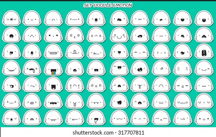 Monsters cute stickers, set isolated of 70 pieces sketch characters with doodle emotions. Design drawn icons