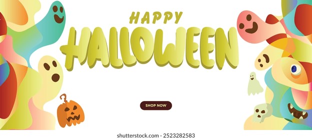 Monsters from the Depths Halloween Design concept. abstract geometric liquid form. monster halloween with hand drawn banner template vector illustration.