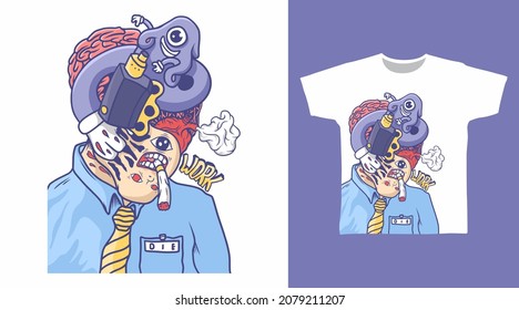Monsters doodle cartoon t shirt design