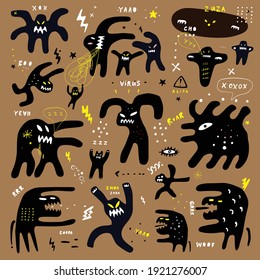 ilustración vectorial del conjunto de doodles de monstruos