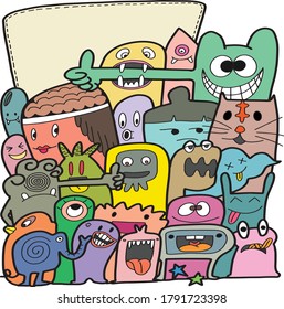 monsters Doodle, Your text themes Standing in front of the board background, illustration