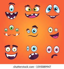 Monsters emotions. Scary faces big colourful set. Halloween aliens monsters collection