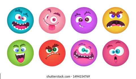 Round Abstract Comic Faces Various Emotions Stock Vector (Royalty Free ...